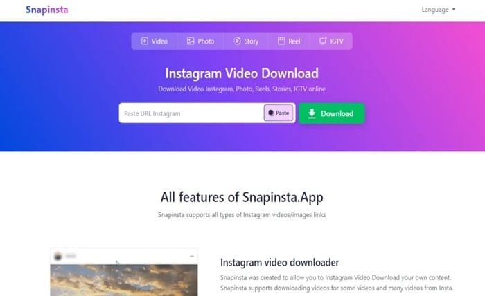 snapinsta instagram video download